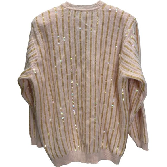 Vintage Evan Picone V-Neck Cardigan Sweater Pink Sequins Angora Wool Size L - Picture 2 of 7
